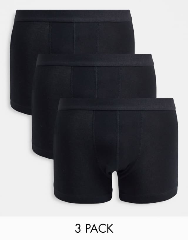 ASOS DESIGN cotton blend 3 pack trunks in black - BLACK