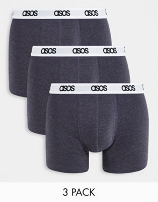 ASOS DESIGN cotton blend 3 pack trunks in dark grey marl with branded waistband  - GREY - ASOS Price Checker