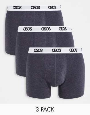ASOS DESIGN cotton blend 3 pack trunks in dark grey marl with branded waistband  - GREY - ASOS Price Checker