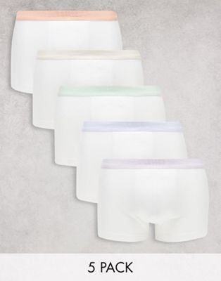 ASOS DESIGN cotton blend 5 pack trunks in white with pastel waistbands - ASOS Price Checker