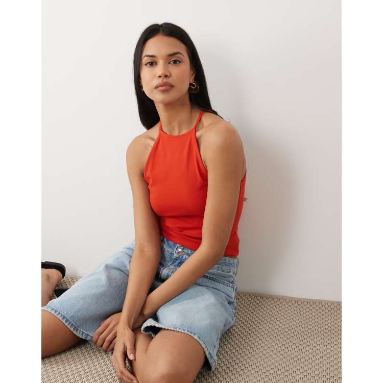 ASOS DESIGN cotton blend 90's strappy racer neck tank top in red