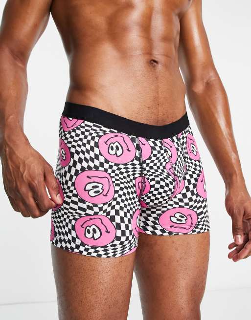 ASOS DESIGN cotton blend boxer briefs in checkerboard with smile print in  black