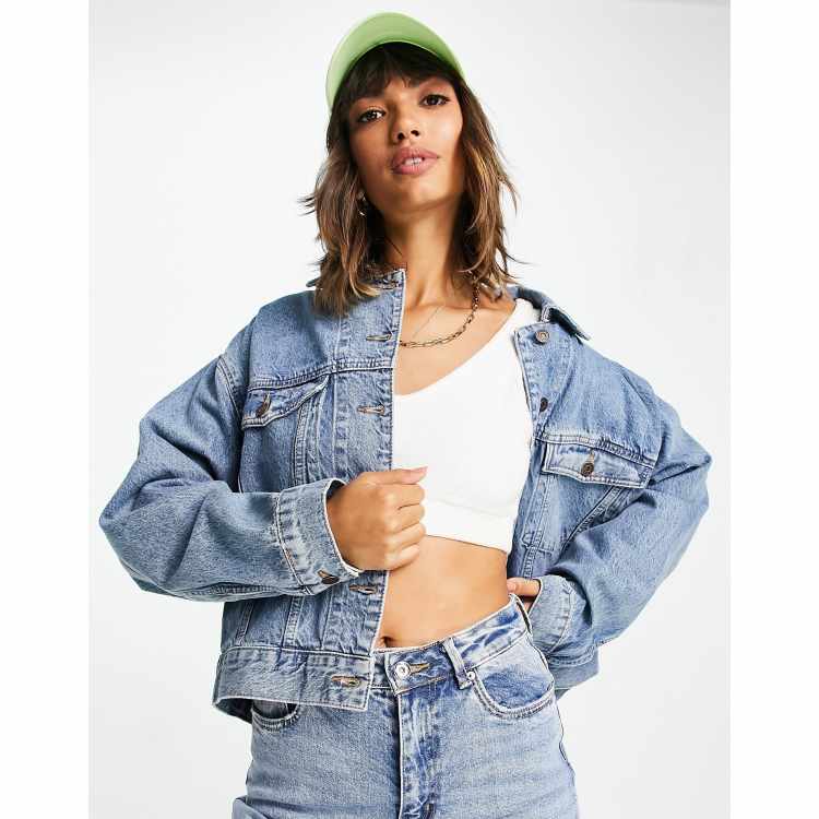 ASOS DESIGN cotton blend denim '90's' jacket in midwash - MBLUE | ASOS