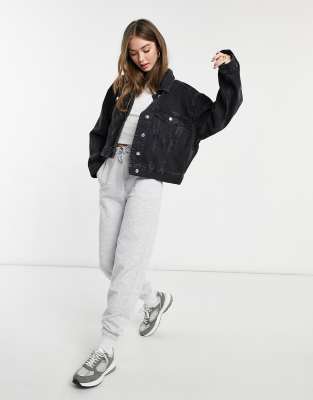 ASOS DESIGN cotton blend denim '90's jacket in washed black - BLACK