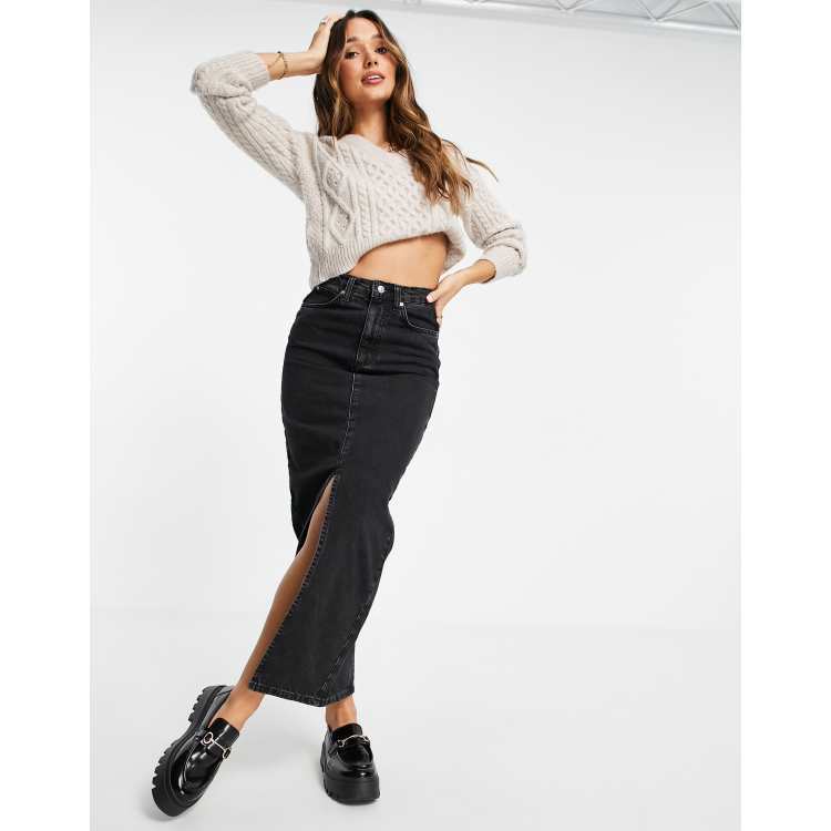 ASOS DESIGN cotton blend denim 90s maxi skirt in washed black