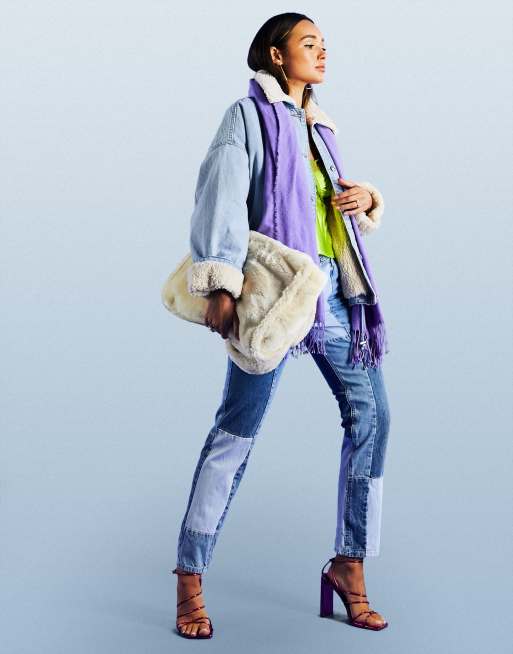 ASOS DESIGN cotton blend denim jacket with borg lining in lightwash - LBLUE, 3 of 4