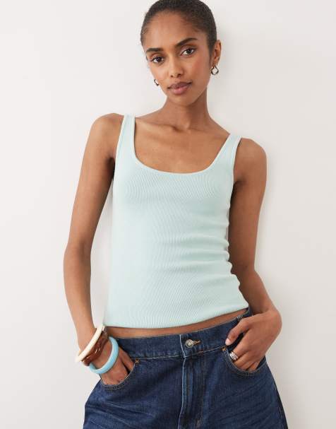 ASOS DESIGN cotton blend knit scoop neck cami in light blue - view 1