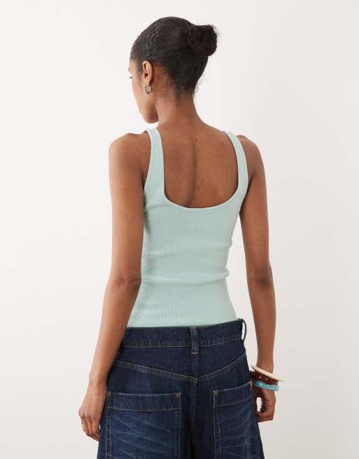 ASOS DESIGN cotton blend knit scoop neck cami in light blue, 4 of 4