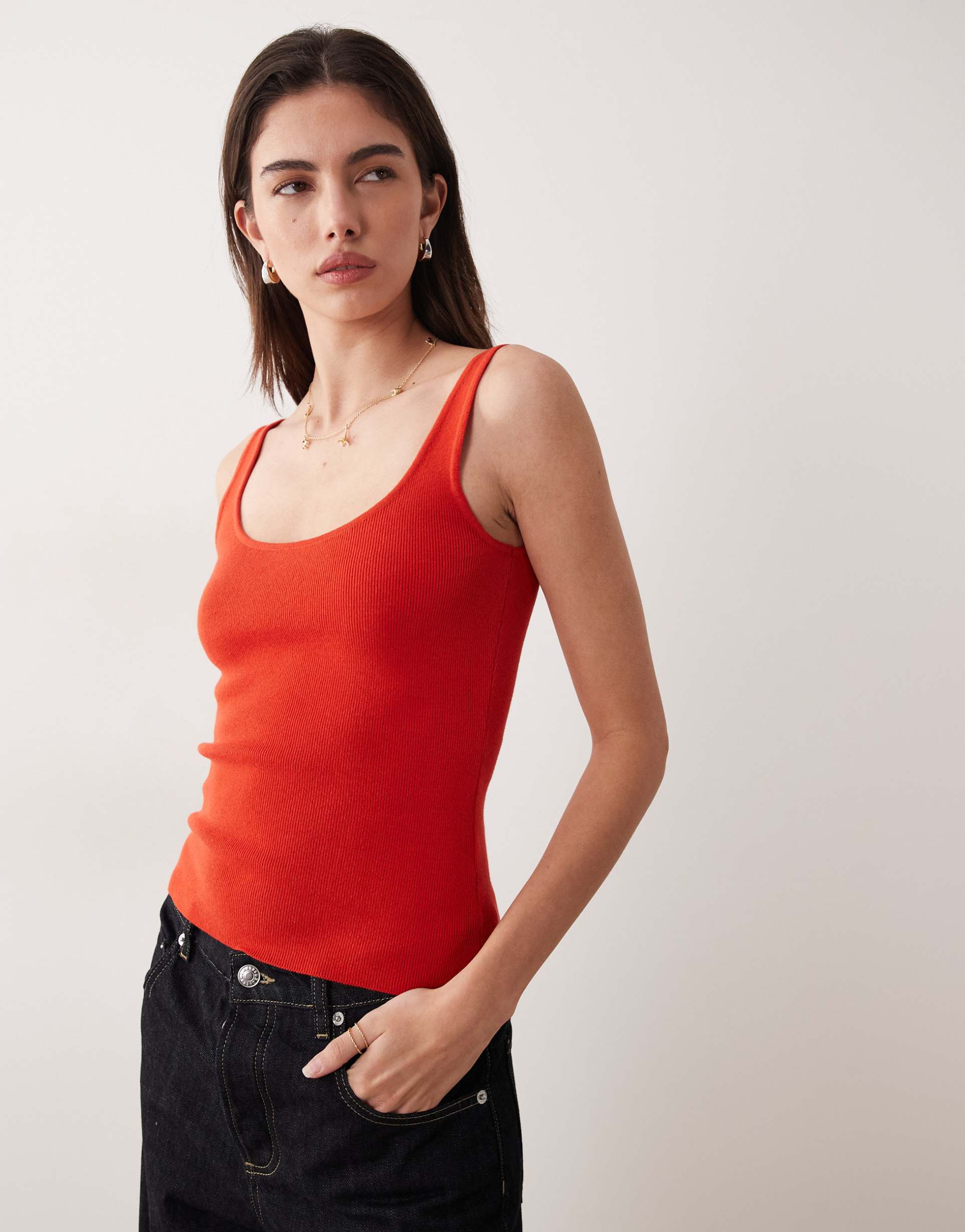asos design cotton blend knit scoop neck cami top in red