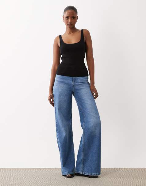 ASOS DESIGN cotton blend knitted scoop neck cami in black - view 1