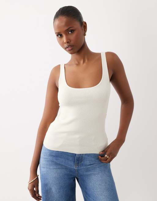 ASOS DESIGN cotton blend knitted scoop neck cami in cream, 3 of 4