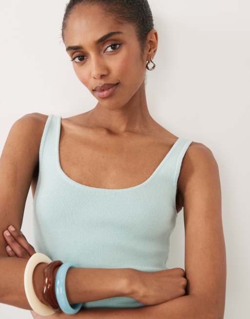 ASOS DESIGN cotton blend knitted scoop neck cami in light blue, 3 of 4