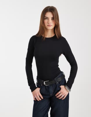 Asos Design Cotton Blend Long Sleeve Bodysuit In Multi