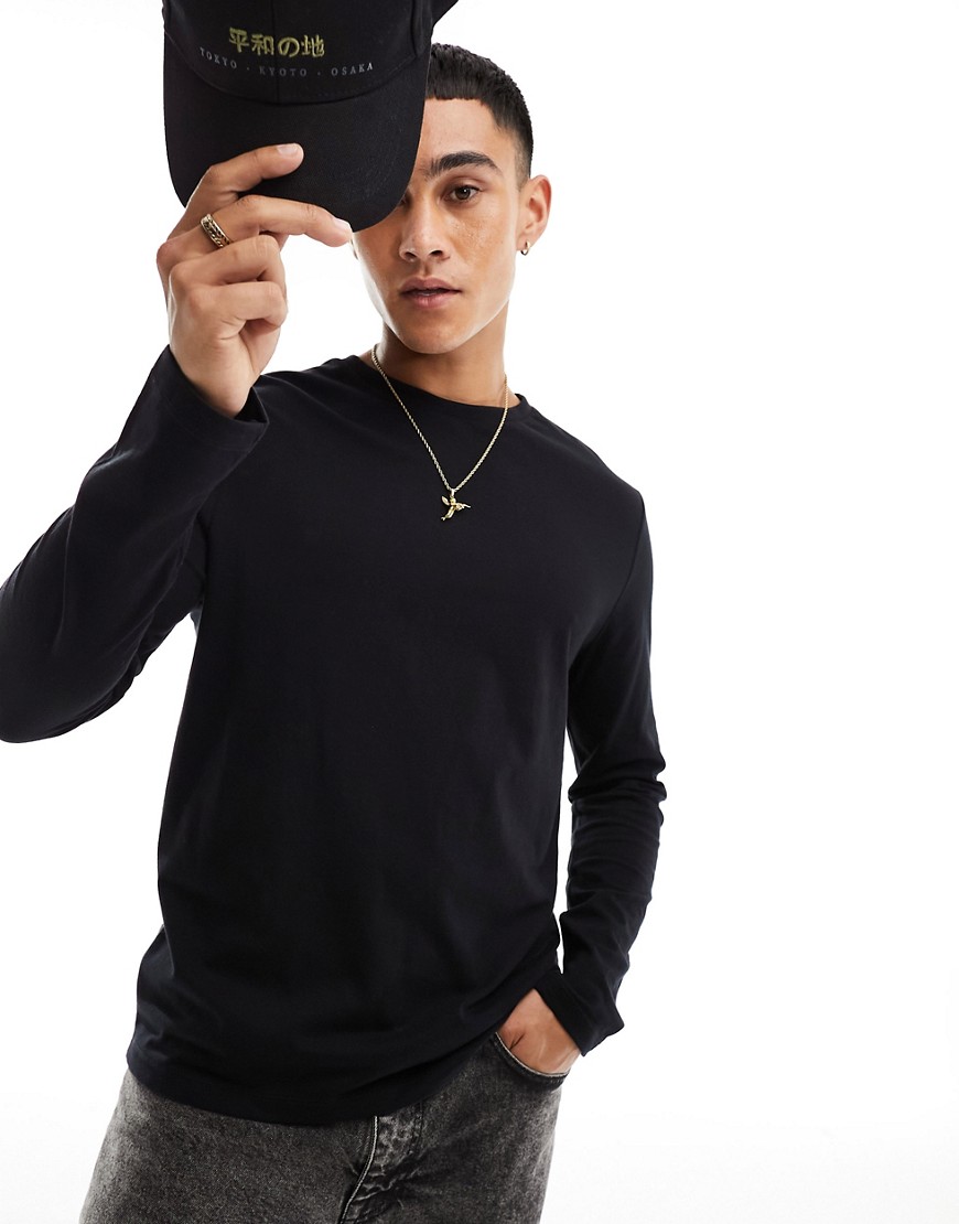 ASOS DESIGN cotton blend long sleeve crew neck t-shirt in black