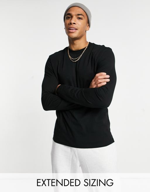 Basic Black Cotton Blend Long Sleeve Fitted T Shirt