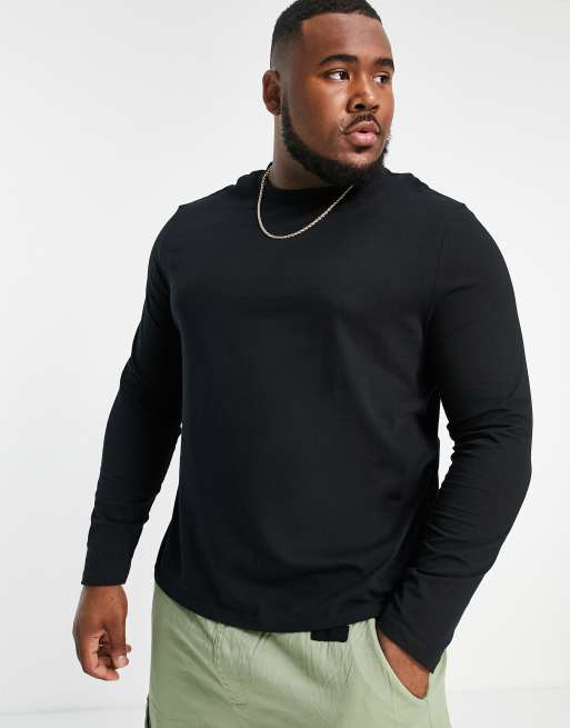 ASOS DESIGN Cotton Blend long sleeve t-shirt with crew neck in black - BLACK