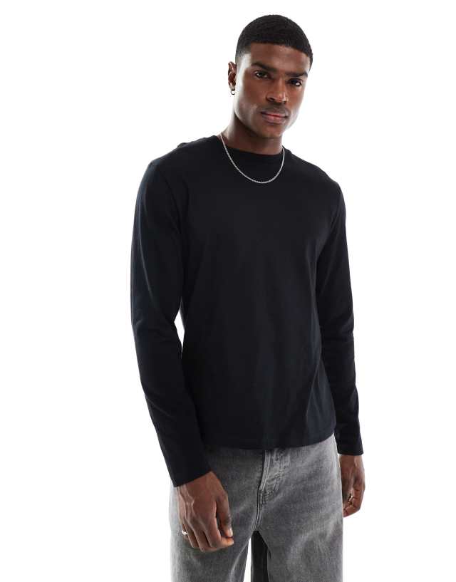 ASOS DESIGN Cotton Blend long sleeve t-shirt with crew neck in black