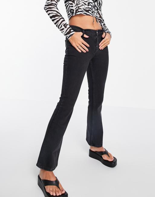 ASOS DESIGN cotton blend low rise comfort stretch flare jeans in washed black - BLACK