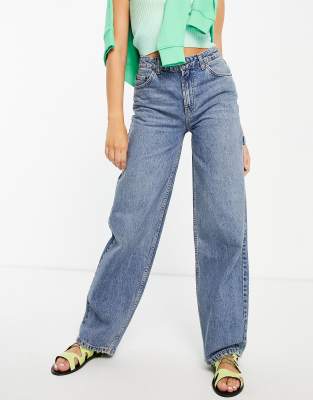 ASOS DESIGN mid rise oversized 'skater' jean in racing green with contrast  thread