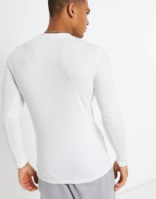 ASOS DESIGN cotton blend muscle fit long t-shirt with crew neck white - ASOS