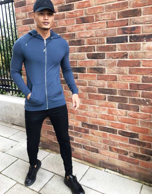 Muscle fit zip hoodie sale