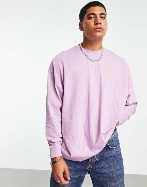 ASOS DESIGN cotton blend oversized long sleeve t-shirt in purple - PURPLE