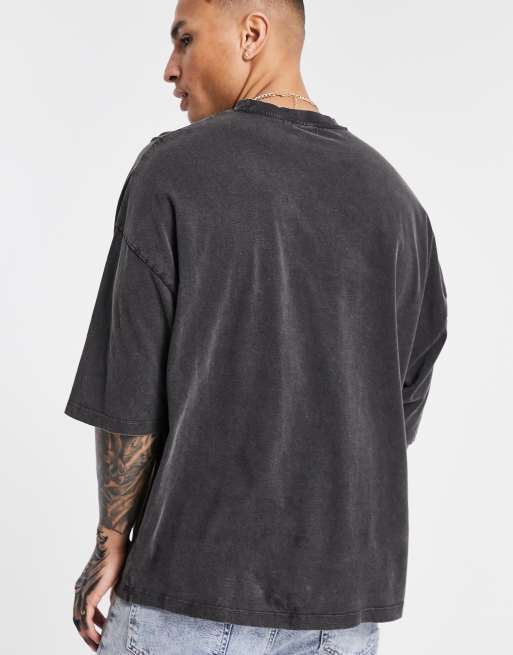 ASOS DESIGN cotton blend oversized t-shirt in black acid wash - BLACK, 2 of 4