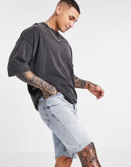 ASOS DESIGN cotton blend oversized t-shirt in black acid wash - BLACK, 4 of 4