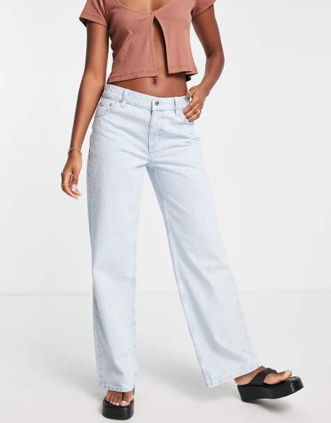 Stradivarius Petite Wide Leg Dad Jean in Black