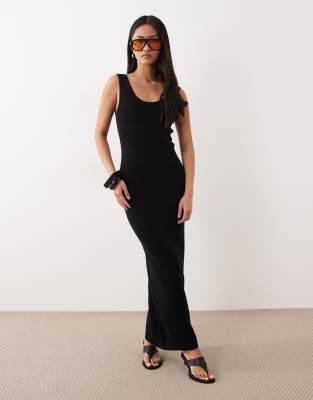 ASOS DESIGN cotton blend scoop back dress in black