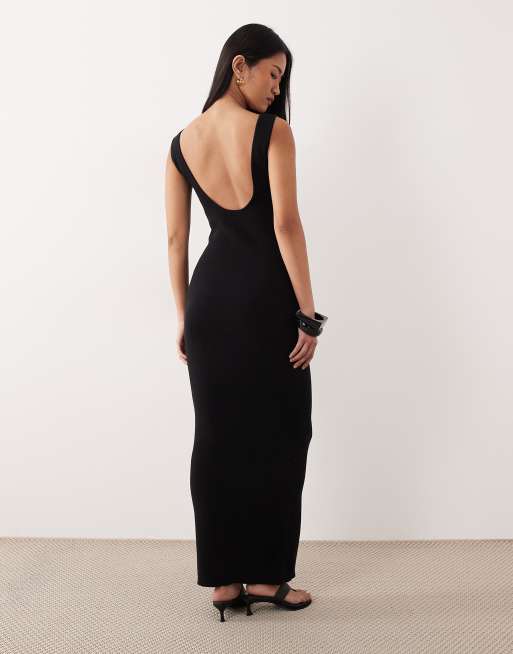 ASOS DESIGN cotton blend scoop back dress in black, 3 of 4