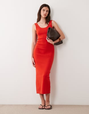 Asos Design Cotton Blend Scoop Back Dress In Red