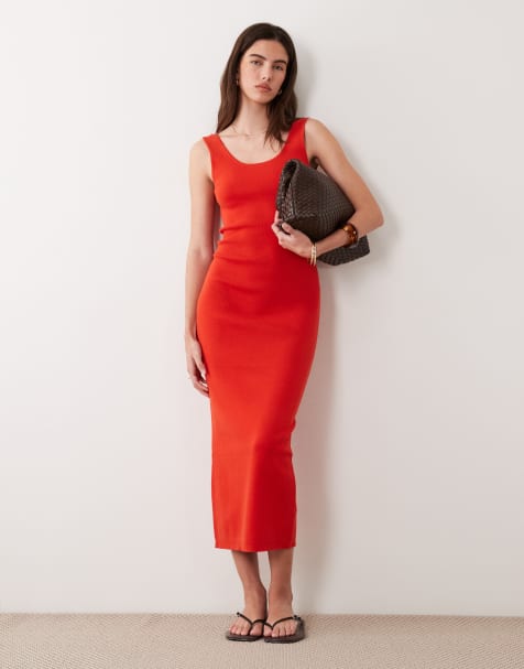 ASOS DESIGN cotton blend scoop back dress in red - view 1