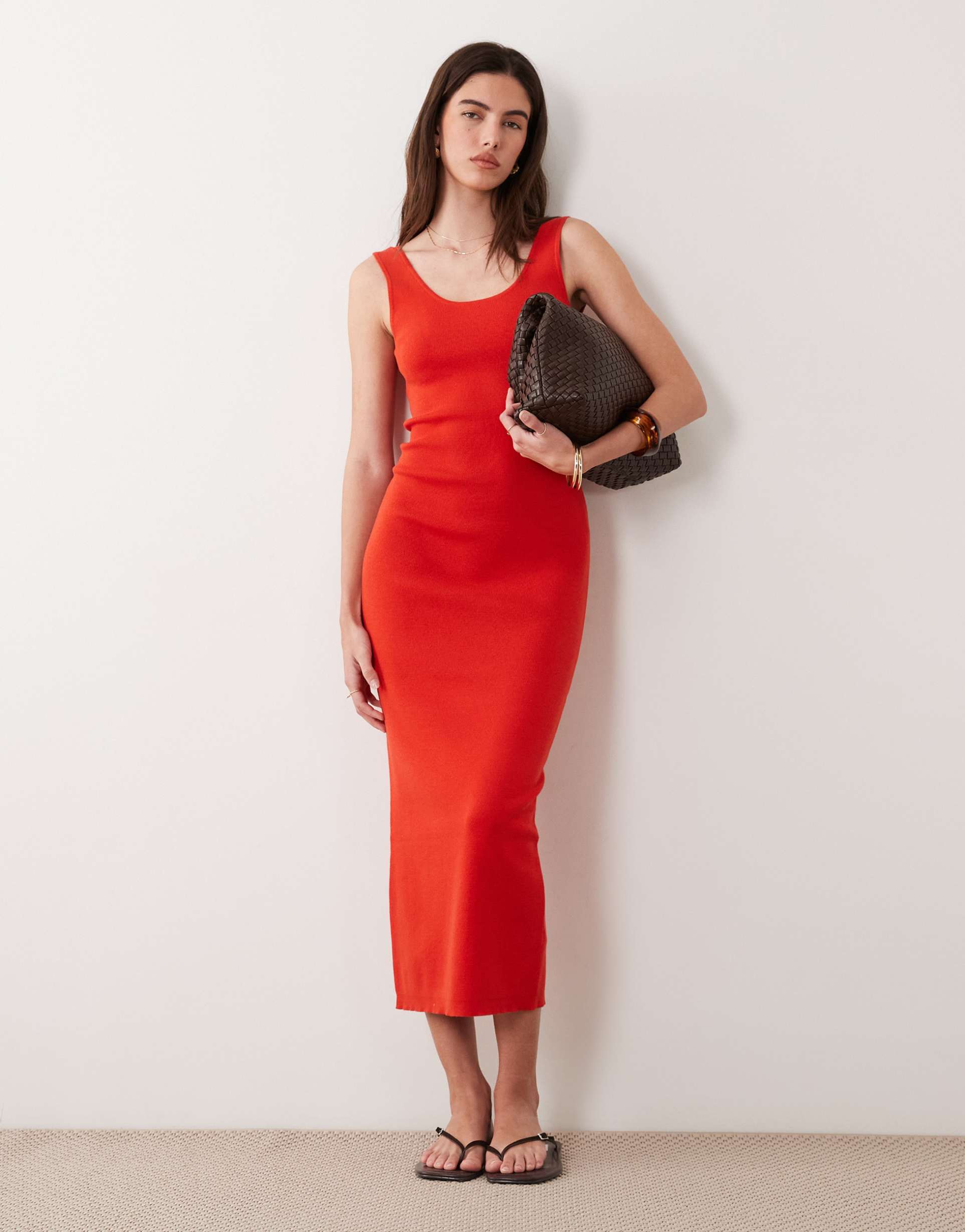 asos design cotton blend scoop back dress in red