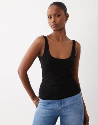 Asos Design Cotton Blend Scoop Neck Cami In Black