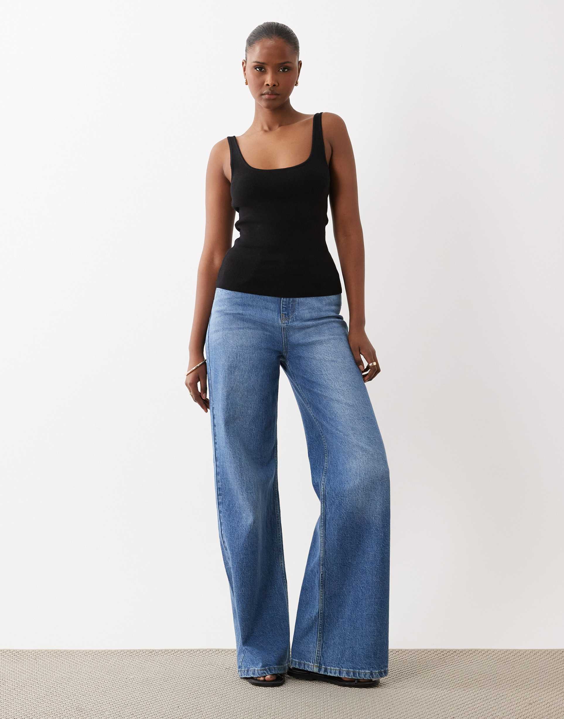 asos design cotton blend scoop neck cami in black