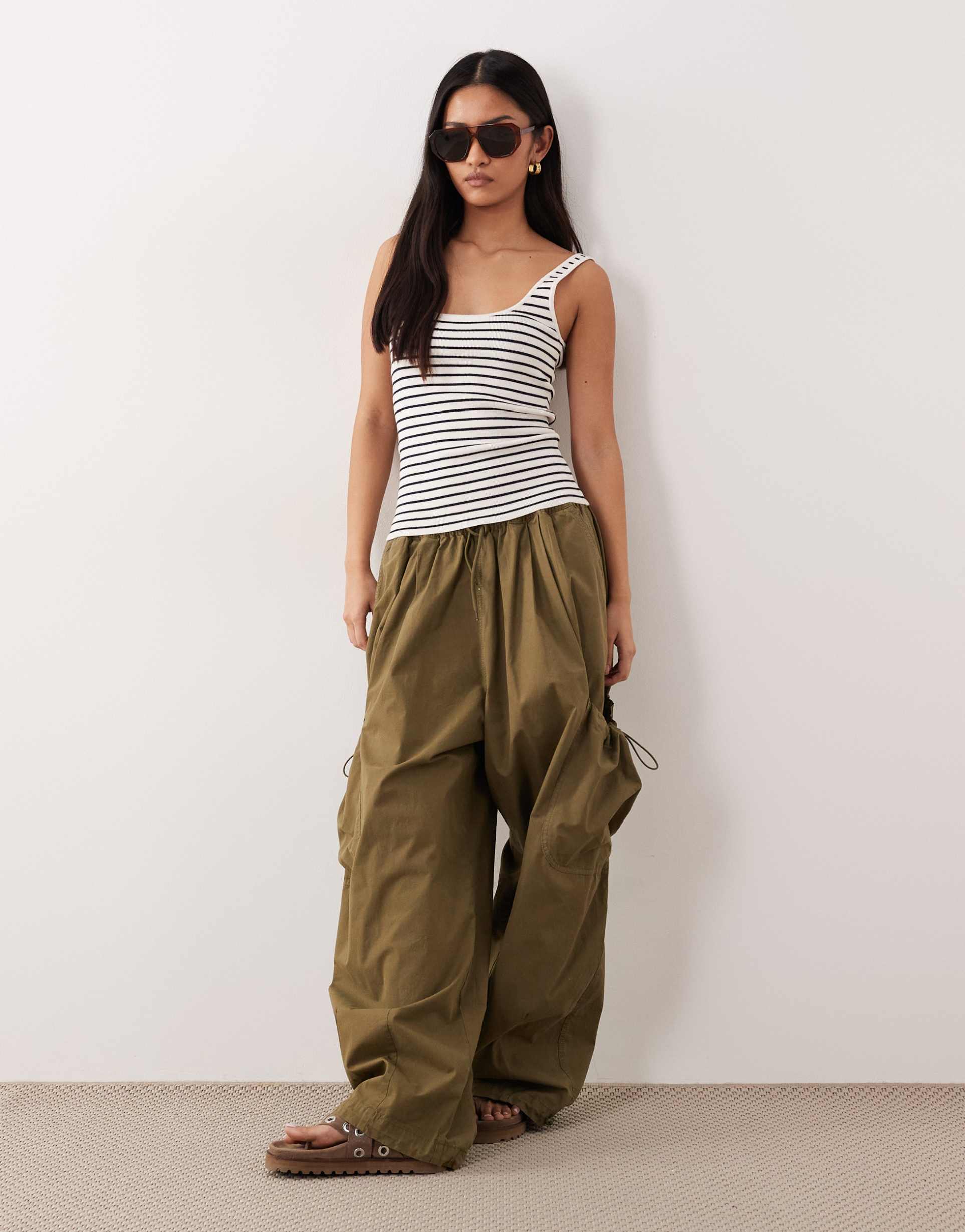 asos design cotton blend scoop neck cami in navy stripe