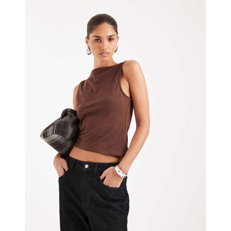 トップス draw drawers Cotton Boat Neck Tanktop 209605731-1-chocolate?$n_750w$
