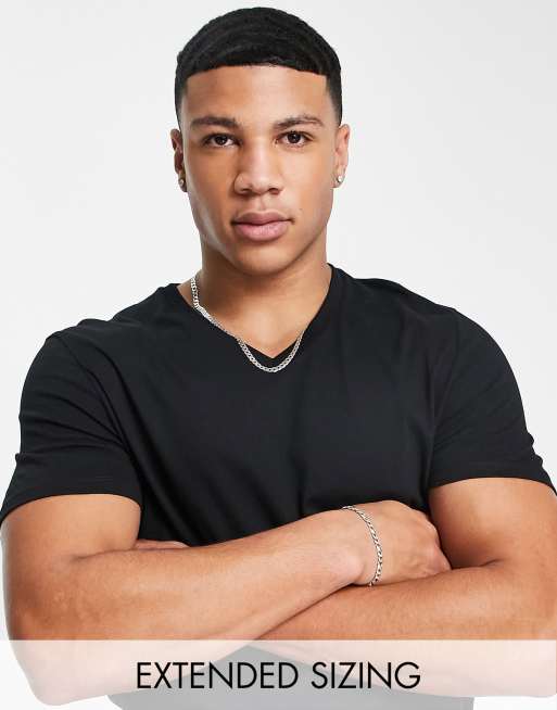 ASOS DESIGN Cotton Blend t-shirt with v neck in black