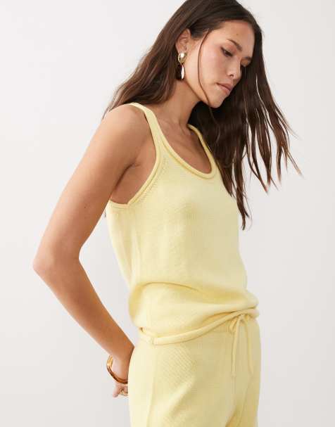 ASOS DESIGN cotton blend u-scoop neck cami top in lemon - part of a set - view 1