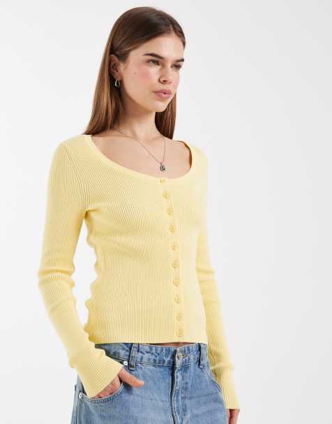 ASOS DESIGN cotton blend u-scoop neck cardigan in buttermilk - view 1