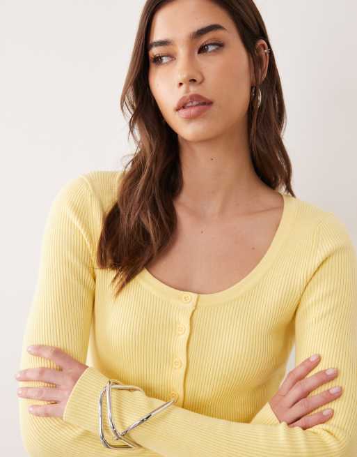 ASOS DESIGN cotton blend wide scoop cardigan in buttermilk, 3 of 4