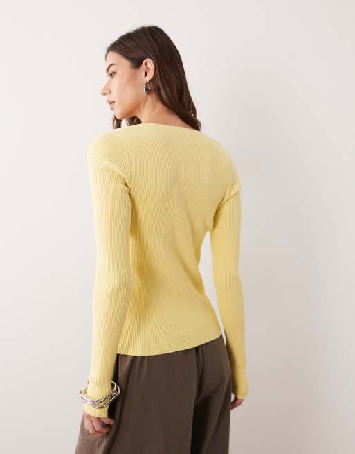 ASOS DESIGN cotton blend wide scoop cardigan in buttermilk, 4 of 4
