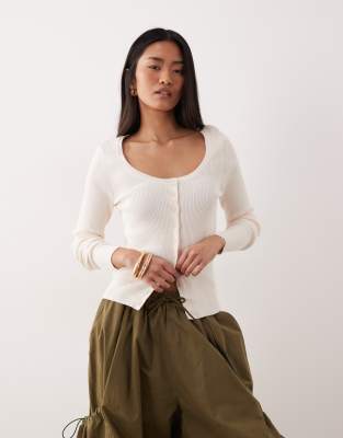 Asos Design Cotton Blend Wide Scoop Cardigan In White