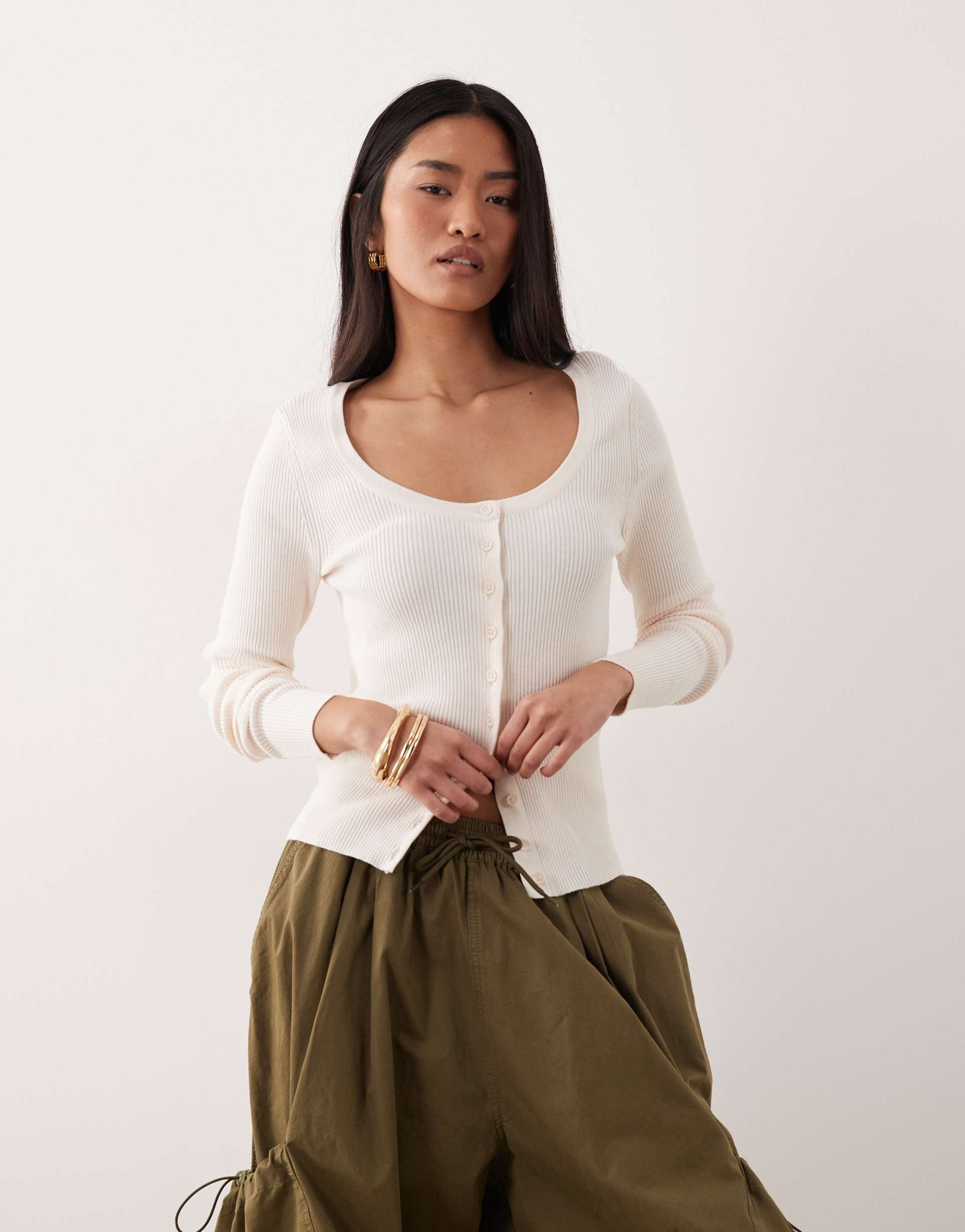 asos design cotton blend wide scoop cardigan in cream