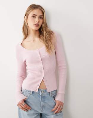 Asos Design Cotton Blend Wide Scoop Cardigan In Pink