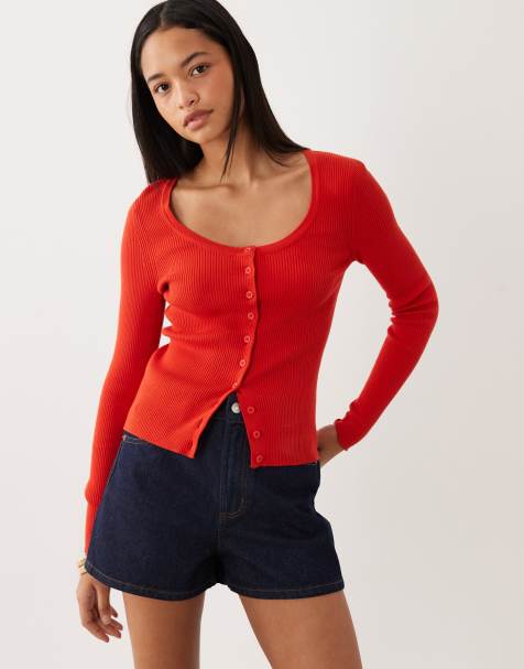 ASOS DESIGN cotton blend wide scoop cardigan in red - RED - view 1