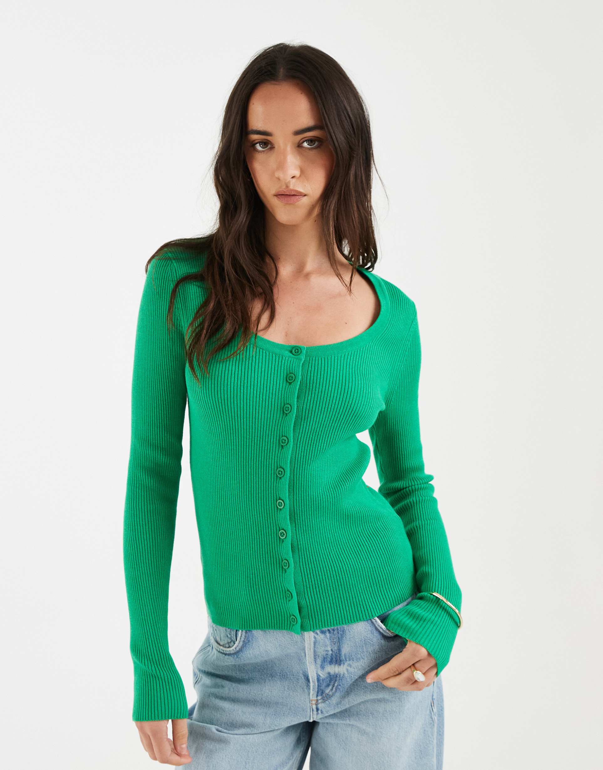 asos design cotton blend wide scoop neck cardigan in bright green