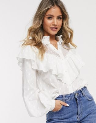 ASOS DESIGN cotton blouse in dobby with ruffle | ASOS