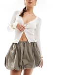 [ASOS DESIGN] ASOS DESIGN cotton bubble mini skirt in khaki-Green 12 khaki